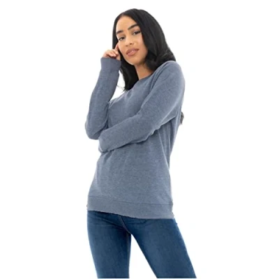 Image of Style It Up *Womens Raglan Plain Crew Neck Sweatshirt Pullover Sweater Long Sleeve Jumper Top (B.Navy, XS)