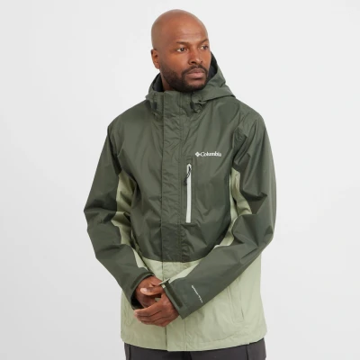 Image of Columbia Men&#039;s Pouring Adventure 3 Jacket, Waterproof Rain Greenscape/Safari, S