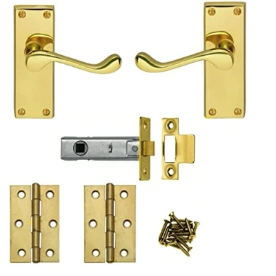 Image of Golden Grace Polished Brass Victorian Scroll Latch Internal Lever Door Handles &amp; Fixings Set