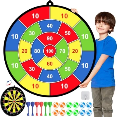 Image of 29 Inches Kids Dart Board Set,Double Sided with 12 Sticky Balls,6 Darts,Indoor &amp; Outdoor Party Games Toys Gifts for 3 4 5 6 7 8 9 10 11 12+ Year Old Boys Girls and Adult