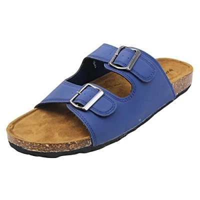 Image of DUNLOP Mens Faux Leather Strappy Casual Slip On Lightweight Summer Sandals Navy UK 9