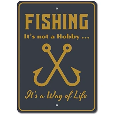 Image of Fishing Hobbyfishing Hook Sign Fisherman Gift Metal 8x12 inches