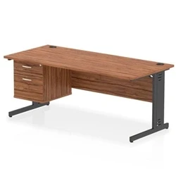 Image of Impulse 1800x800 Desk Walnut/Black Cable Managed Leg 2 Dr Fixed Ped