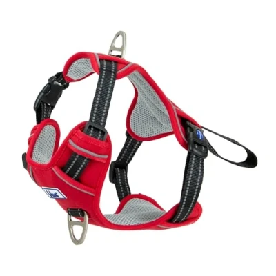 Image of Ancol Viva Exercise and Travel Dog Harness in Red Comfortable Pet Accessory with Padded Chest 2 Leash Clips Medium 45 65cm