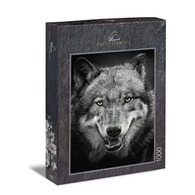 Image of Ulmer Puzzleschmiede puzzle &quot;Wolf&quot;: 1000 pieces jigsaw grey wolf as animal portrait