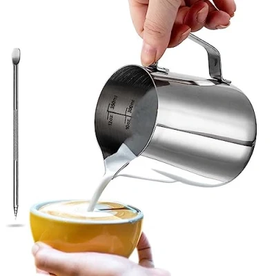 Image of Dailyart Milk Jug, 350ml/12 fl.oz 304 Stainless Steel Cup Frothing Pitcher with Latte Decorating Art Penfor Making Coffee Art, Cappuccino