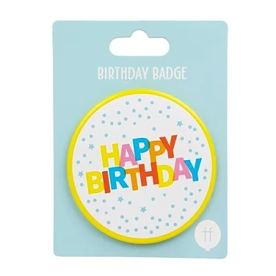 Image of Talking Tables Colorful and Affordable Unisex Happy Birthday Badge with Pin 8cm Party Accessory to Brighten Celebrations