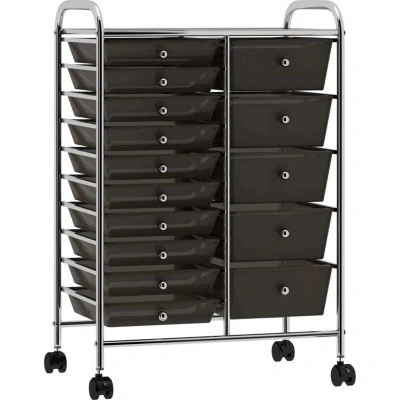 Image of vidaXL 15 Drawer Mobile Storage Trolley Multipurpose Rolling Cart Home Office XXL Organisation Unit Furniture Black Plastic