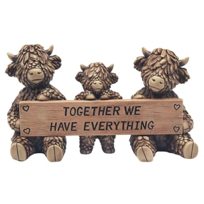 Image of Lesser &amp; Pavey Hughie Highland Cow Bronze Effect Ornament with Message Home or Love Meaningful Quote House Decoration Gift (Love)