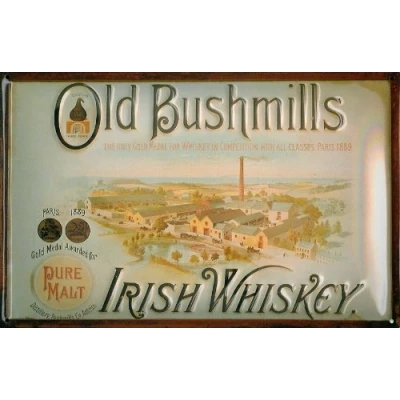 Image of Old Bushmills DISTILLERY 3D Embossed Vintage Tin Metal Pub Sign