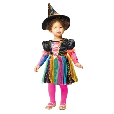Image of Amscan 9914797 Childs Rainbow Shine Witch Fancy Dress Halloween Costume Toddlers Girls Outfit (3 6 Months)