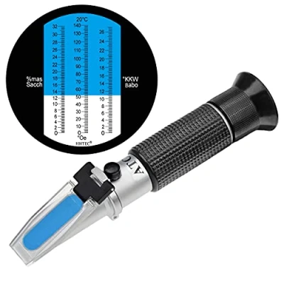 Image of HHTEC winemaker Refractometer 0 32 Brix (sugar) 140 Öchsle 27 KMW with ATC for measuring sugar related liquids such as fruit juice, wine, beer etc.