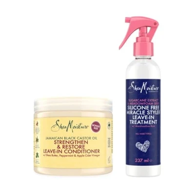 Image of SheaMoisture Jamaican Black Castor Oil Strengthen &amp; Restore Leave In Conditioner 431 ml Sugarcane Extract Meadowfoam Seed Miracle Hair Styler Treatment 237