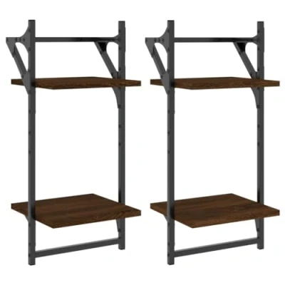 Image of vidaXL 2 Tier Wall Shelves with Bars pcs Brown Oak 30x25x65 cm