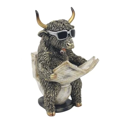 Image of Lesser &amp; Pavey Animals with Attitude Loo Time Highland Cow Sml Home Decor Figurines Ornaments for Decorative Accessories Statues Indoor Outdoor Lovely Gifts Women Men
