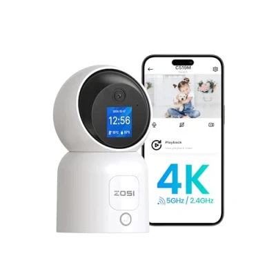 Image of ZOSI 8MP 2 Way Video Security Camera with 1.44&#039;&#039; Screen, 360 Views Baby/Pet Dog Monitor, 2.4G/5G Dual Band WiFi Indoor Cam One Touch Calling, Smart Person/Pet Detection, Cloud &amp; SD Card Storage