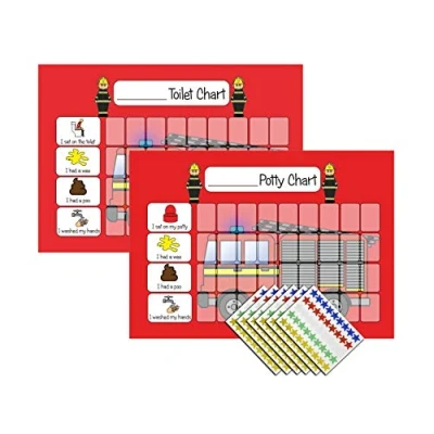Image of kids2learn Potty Training Reward Chart &amp; Toilet charts for toddlers boys girls with 270 star stickers A4 Twin Pack of 2 Fireman