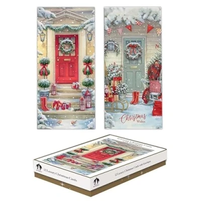 Image of Tallon Festive Wonderland XCA0214 Luxury Slim Christmas Xmas Cards, Box of 12, Traditional Doors