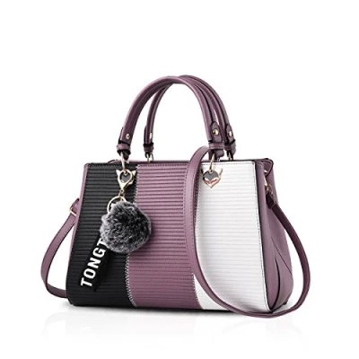 Image of NICOLE &amp; DORIS 2024 New Handbags for Women Fashion Ladies Shoulder Bags Designer Top Handle Bag with Pompom Purple