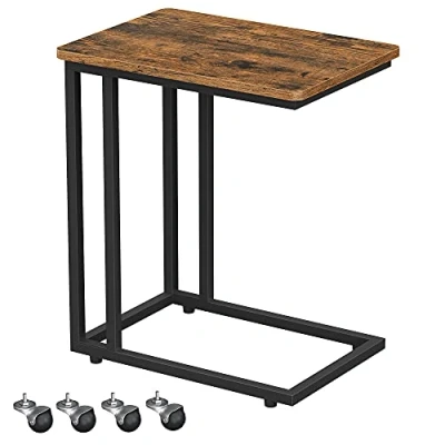 Image of VASAGLE End Table, Side Coffee with Steel Frame and Castors, Easy Assembly, Industrial, for Living room, Bedroom, Balcony, Rustic Brown Black LNT50X
