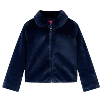 Image of vidaXL Kids Coat: Navy Faux Fur Long Sleeve Jacket Size 128 7 8 Years