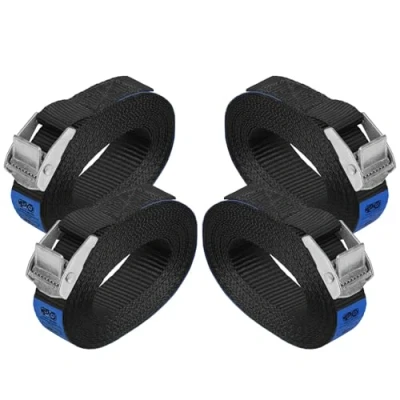 Image of Lashing Strap Tension Belt Buckle Black in Different Lengths and Quantities loadable up to 250 kg DIN EN 12195 2, 4 Pieces 2.5 cm x m