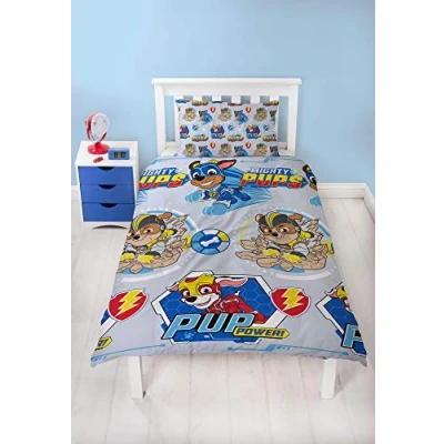 Image of Character World Official Paw Patrol Super Pups Design Single Reversible Two Sided Bedding Duvet Cover with Matching Pillow Case