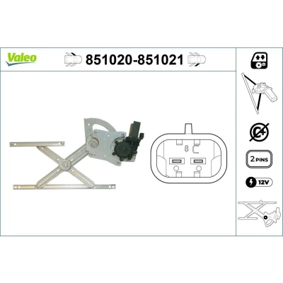 Image of 807014A00C, 807014A00E, 807014A00K, 807014A01C Window regulator VALEO 851020 Left Front electric with motor without comfort function