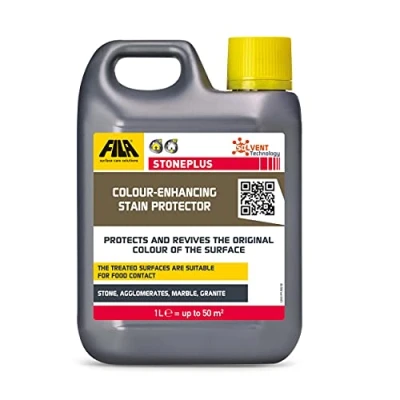 Image of FILA Surface Care Solutions, STONEPLUS, Colour Enhancer Stone Sealer Outdoor, Impregnator Sealer, Slate Tile Ideal for Natural Stone: Travertine, Granite etc. Matte Finish Patio 1L