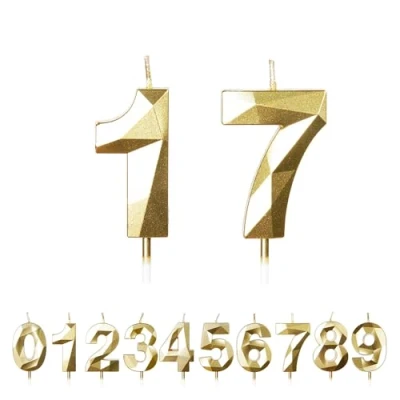 Image of FUZVOL Birthday Candles, Number 17 Candle, Gold Candle for Cake, Happy Cake Candles Topper Decorations