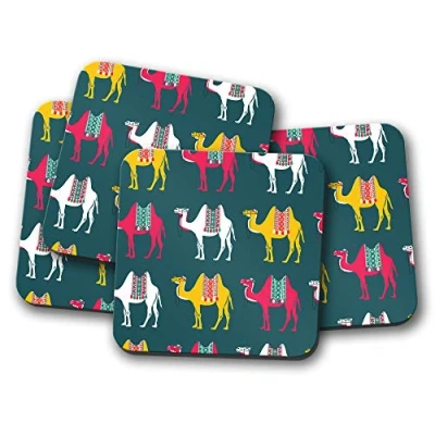 Image of 4 Set Funky Camels Coaster Animal Egypt Morocco Print Travel #8710