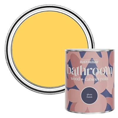 Image of Rust Oleum Yellow Moisture Resistant Bathroom Wood and Cabinet Paint in Gloss Finish Lemon Jelly 750ml