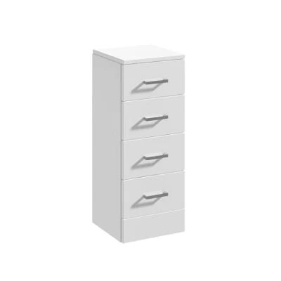 Image of Balterley Bathroom Storage Cabinet, 4 Drawers Chrome Handles Slim Unit, Freestanding Tall Narrow Cupboard Toilet Cabinets for Bathrooms 300 x 330 766mm (White)