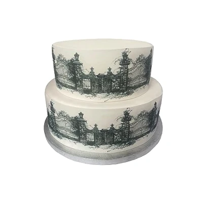 Image of Edible Decor Sheet Cemetery Gates Halloween Cake Border Ribbon Perfect for Larger cakes Easy to Use