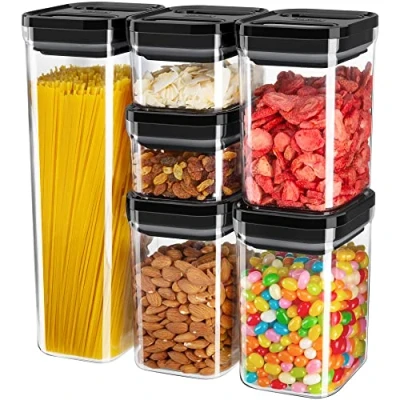 Image of MR.SIGA 6 Piece Airtight Food Storage Container Set, BPA Free Kitchen Pantry Organization Canisters, Containers with One Handed Leak Proof Lids, Black