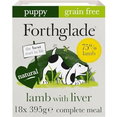 Image of Forthglade Wet Puppy Food (18 x 395g Trays) Puppies 2 12 Months, Grain Free Lamb with Liver &amp; Vegetables, Stomach Sensitive Dog Natural Ingredients, Hypoallergenic