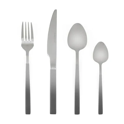 Image of Salter BW01014LGTK 16 Piece Cutlery Set Full Ombre Grey &amp; Silver Plated 18/0 Stainless Steel Flatware, Lightweight, Mirror Polished Tableware Service for 4, Forks, Knives, Teaspoons Dessertspoons