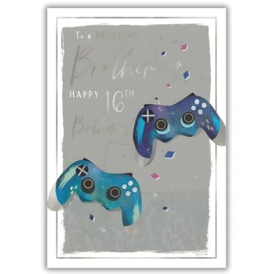 Image of Brother 16th Birthday Card Age 16 Modern Gaming Design Special Finishes Made in the UK