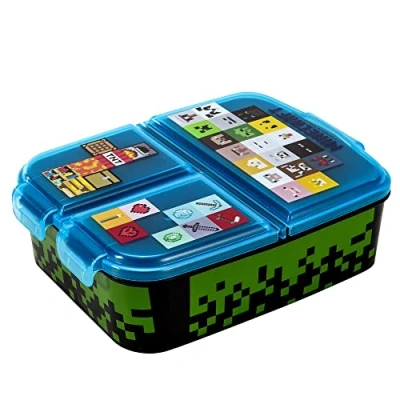 Image of Zawadi Global Minecraft Kids Childrens Multi Compartment Rectangular School Travel Lunch Food Box Sandwich Bento Container, BPA Free