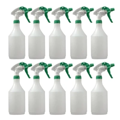 Image of Avern Large 750ML Spray Bottles Plastic (10 Pack) Green For Cleaning Solutions Gardening &amp; Home Use, Plant, Water, Durable Trigger Sprayer, Refillable Mist Bottle Heavy Duty