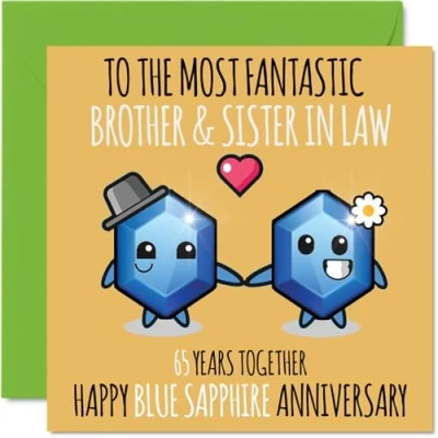 Image of Cute Blue Sapphire Anniversary Card for Brother &amp; Sister In Law 65 Years Together Happy 65th Wedding Cards Brother, 145mm x Greeting Anniversaries
