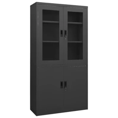 Image of vidaXL Office Cabinet, Anthracite 90x40x180 cm Steel, Tempered Glass Doors Scandinavian Design Adjustable Shelves &amp; Secure Locks