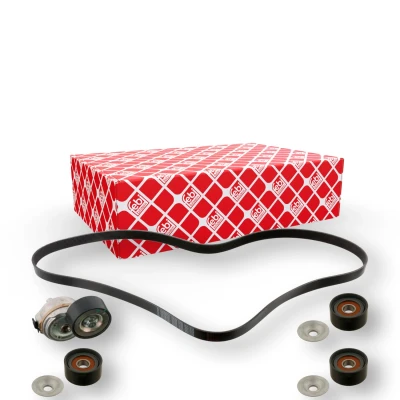 Image of 51968200345, 51968200345S2, 81958016085, 81958016085S2 V ribbed belt set FEBI BILSTEIN 45968 with tensioner element MAN: TGX