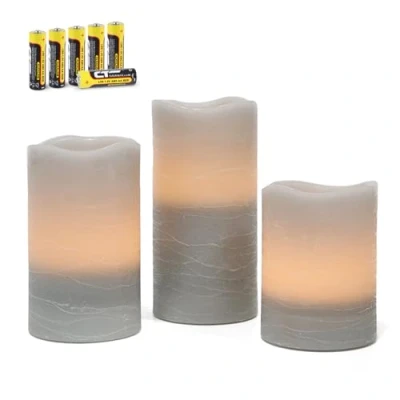 Image of Rhytsing Gray Battery Operated Candle with Timer, Flameless Led Gift Set, Warm White Light, Distressed Wax Finished, Batteries Included Set of 3