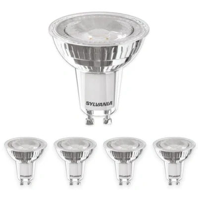 Image of SYLVANIA GU10 Dimmable LED Light Bulbs, 5W, 350 Lumens, 50W Equivalent, Warm White 3000K 5 Pack