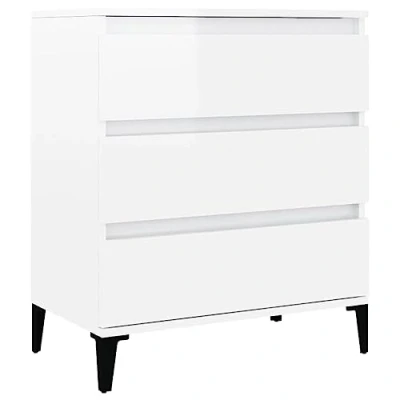 Image of vidaXL High Gloss White Sideboard with 3 Drawers, Durable Metal and Engineered Wood Construction, Sleek Minimalist Design, Spacious Storage Solution, Ideal for Living Room