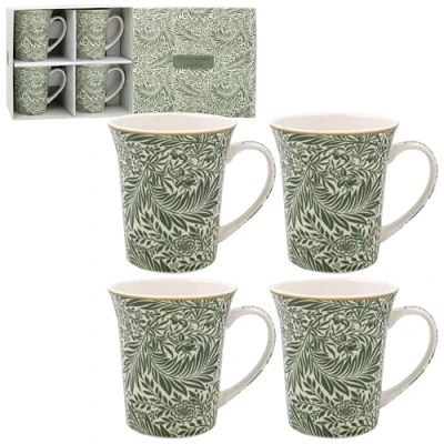 Image of Lesser &amp; Pavey William Morris Larkspur Leaves Lovely Floral Foliage Design Ceramic Mug Set of 2 or 4 Matching Mugs with Gift Box (4)