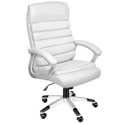 Image of TecTake® Office Chair with Ergonomic Design &amp; Faux Leather Cover, 360 Swivel Extra Thick Padding, High Backrest Rocking Function, Height Adjustable Desk for Home White