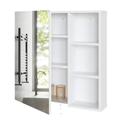 Image of Mondeer Bathroom Mirror Cabinet, Wall Cabinet with Door and Adjustable Shelves Draining Board Space Saving Modern Style, 65 x 15 cm, White