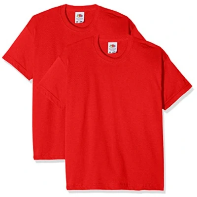 Image of FRUIT OF THE LOOM Boy&#039;s Kids Valueweight Short Sleeve 2 Pack T Shirt, Red (Red Red), 9 10 Years Manufacturer Size 40 UK